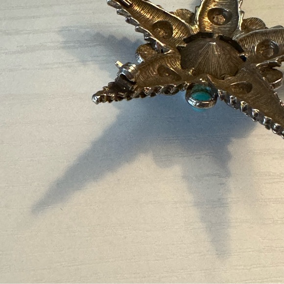 Vintage Large Star Starfish Brooch Pin Gold Tone Cabochon Turquoise Faux Pearl - Picture 6 of 8